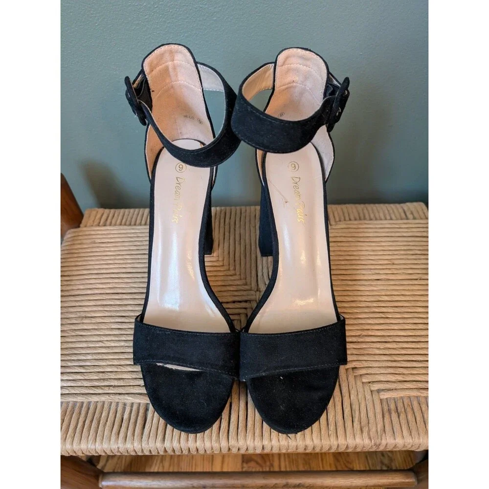 Black Suede Platform Sandals Ankle Women Shoes Sz‎ 9 Clubwear Cocktail Party